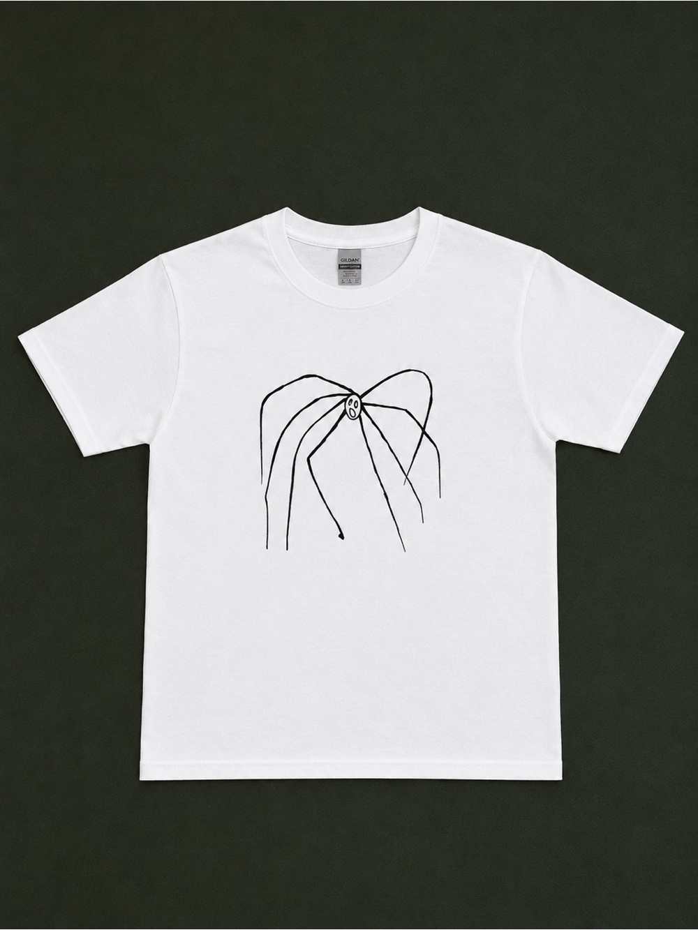 White Graphic Tee with Black Line Art
